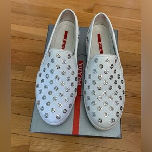 Prada White Slip on Sneakers